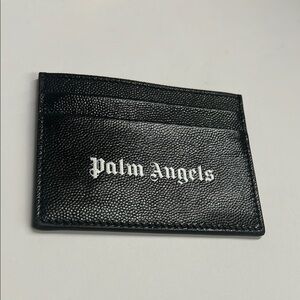 Palm Angels Black Pebbled Leather Credit Card Holder Wallet